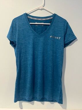 Ariat Tek Women’s Laguna Logo Short Sleeve Peacock Blue Athletic Shirt, Size L